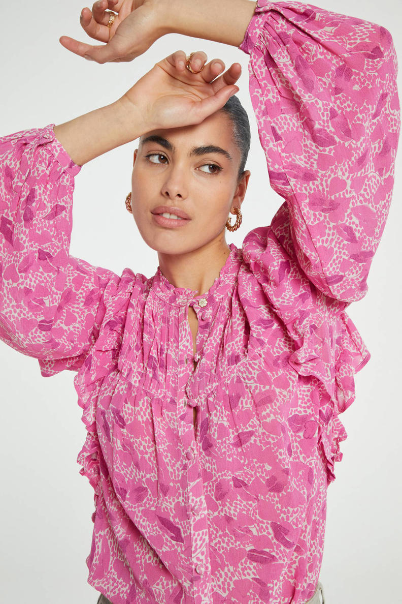 Fabienne Chapot blouse Bibi met all over print en ruches roze | wehkamp