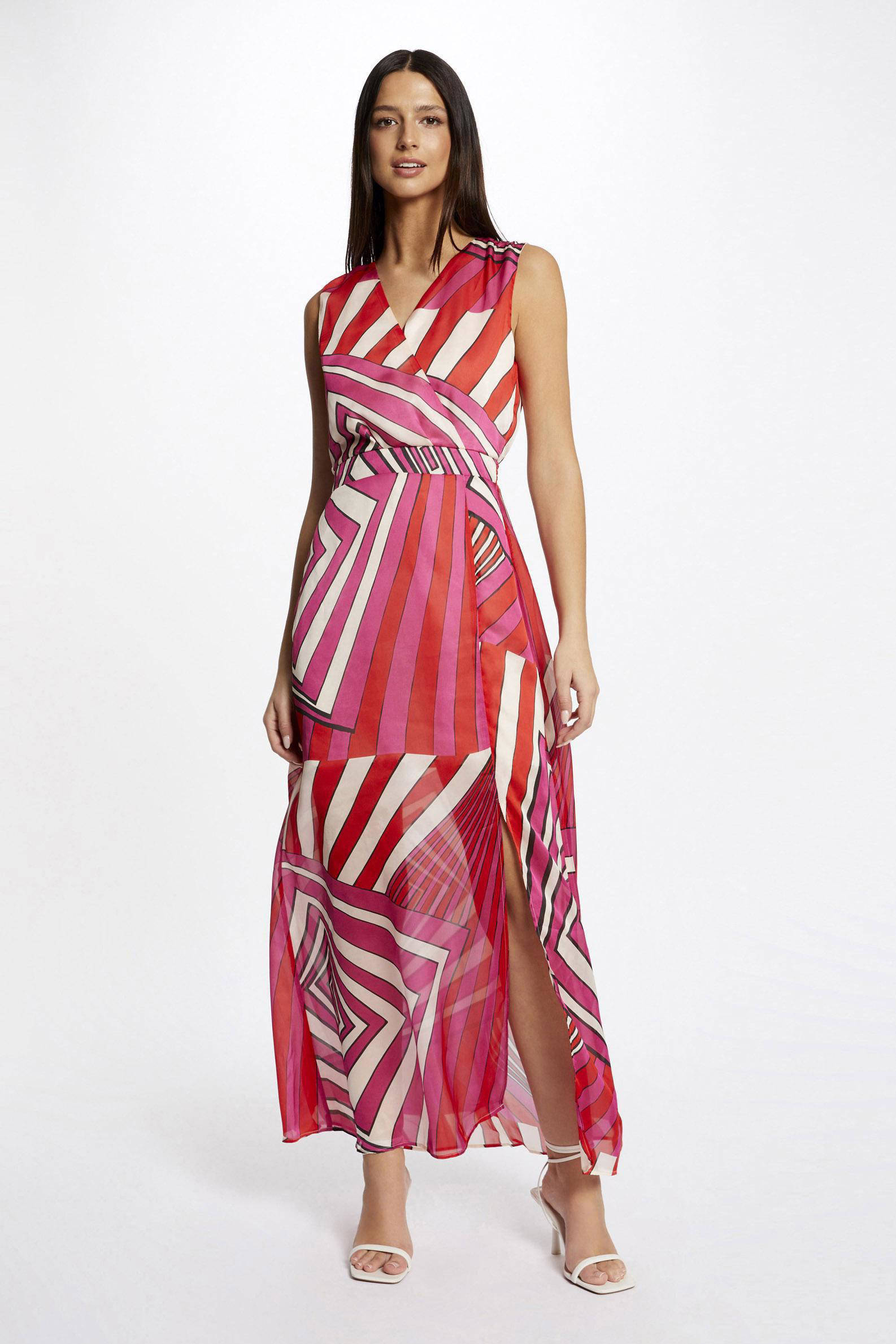 Morgan maxi jurk met grafische print rood roze wehkamp