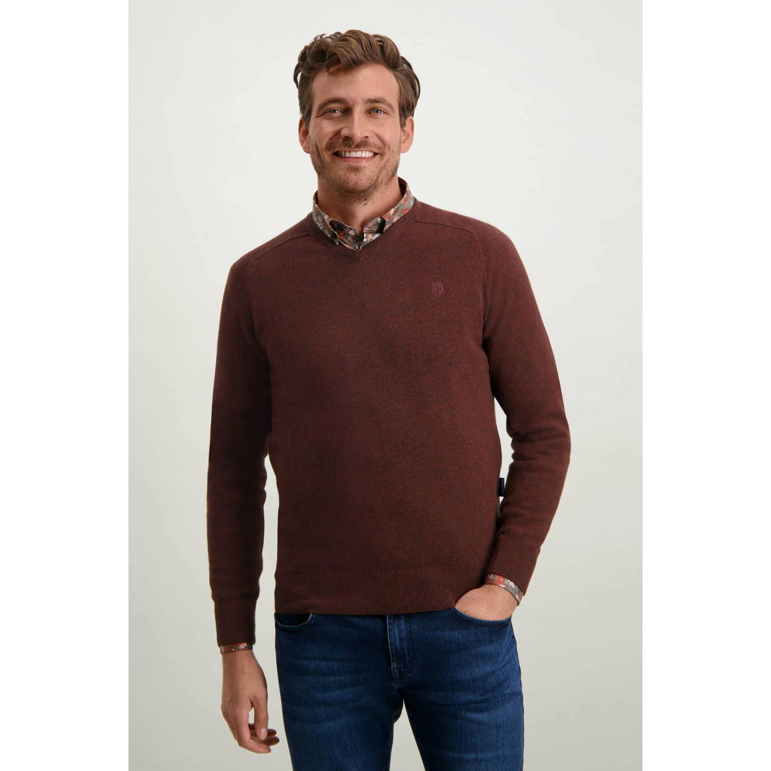 State of Art V-hals Pullover Effen Trui Red Heren