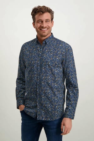 corduroy regular fit overhemd met all over print donkerblauw