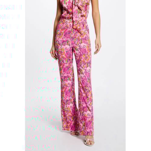 Morgan gebloemde high waist flared pantalon roze