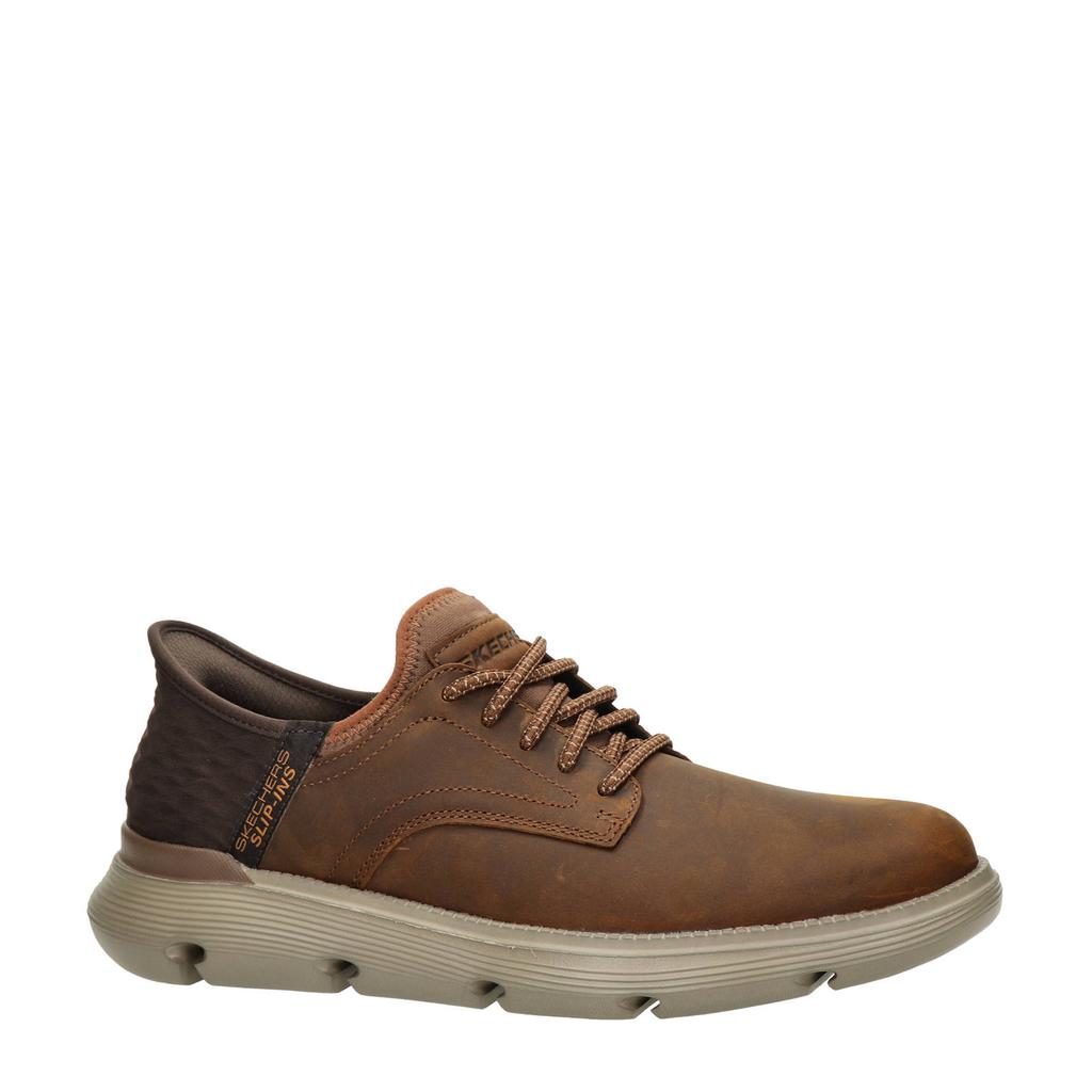 Bruine heren Skechers leren slip-in van synthetisch nubuck met elastische veters