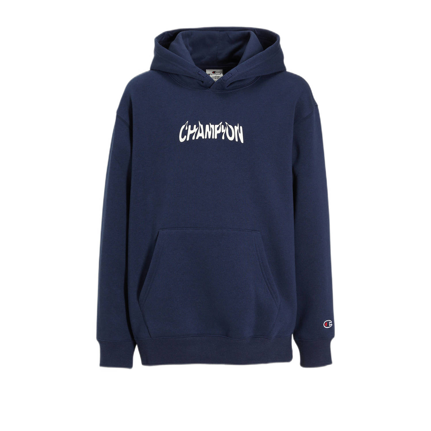 Champion hoodie met backprint donkerblauw wit Sweater Jongens Katoen Capuchon 134 140