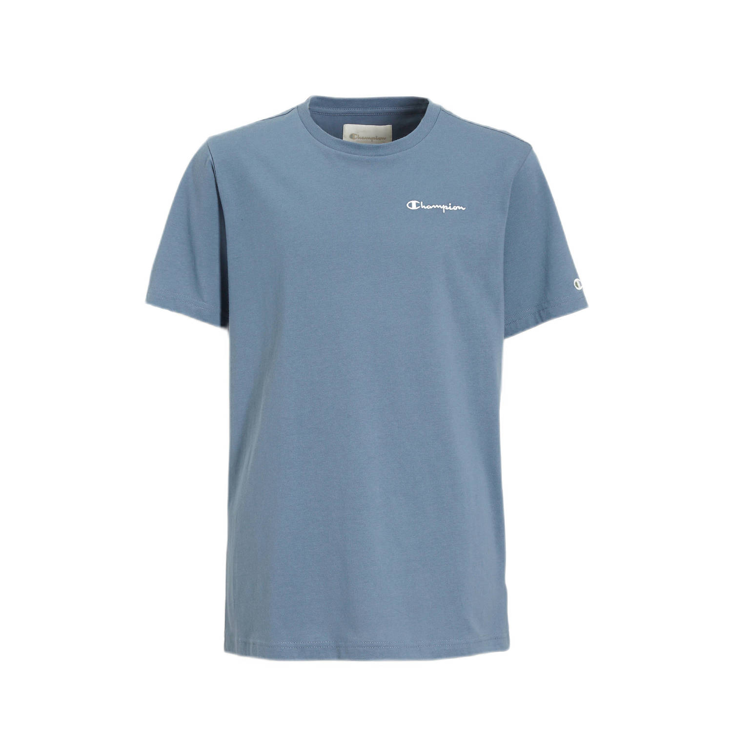 Champion T-shirt met logo grijsblauw Jongens Katoen Ronde hals 134 140
