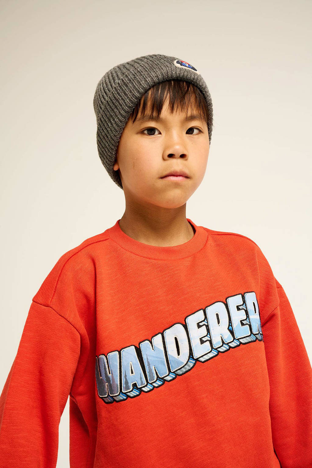 sweater Arctic met tekst oranjerood