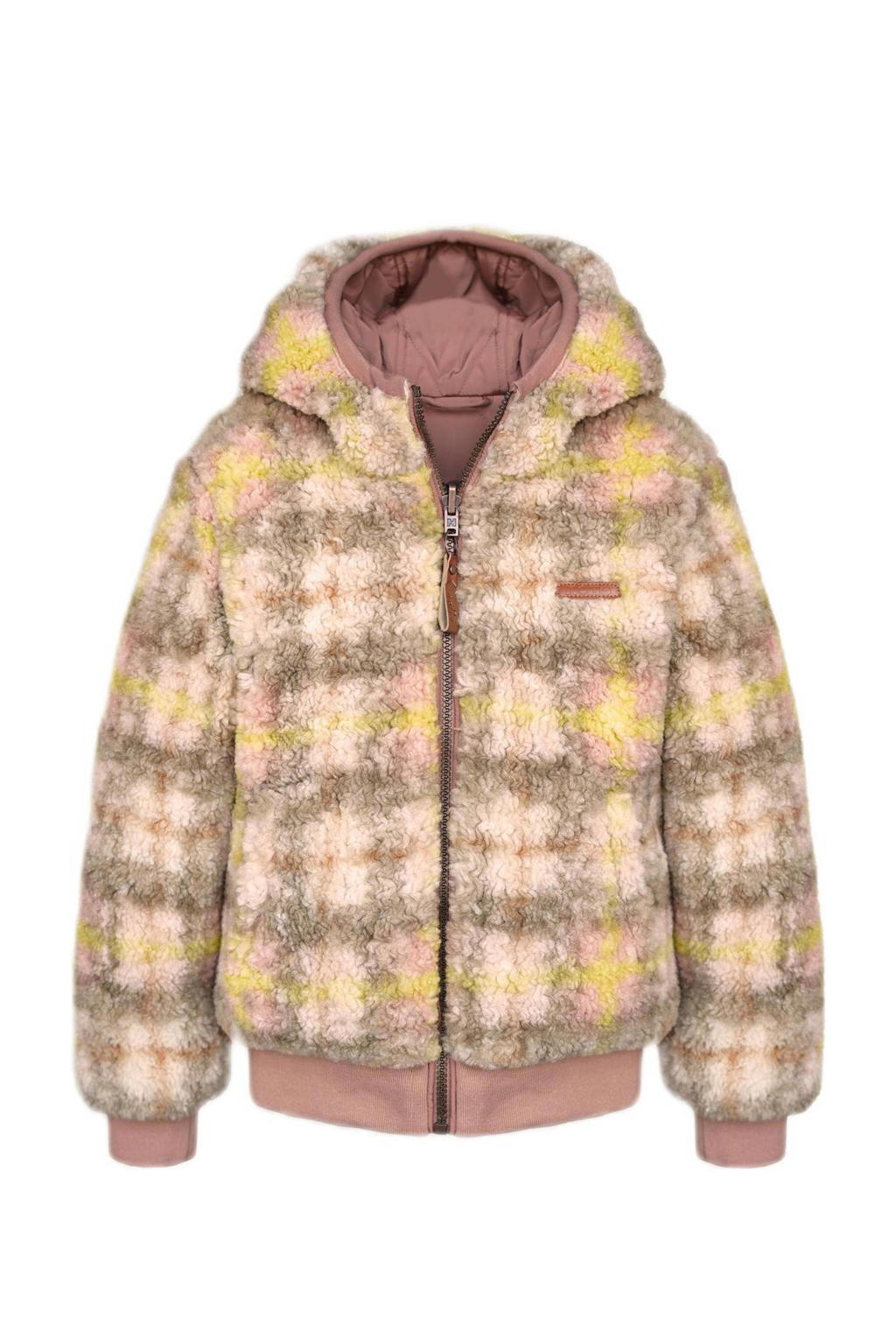 WE Fashion Geruite Gewatteerde Winterjas Andie Van Polyester Beige Zwart 17152130