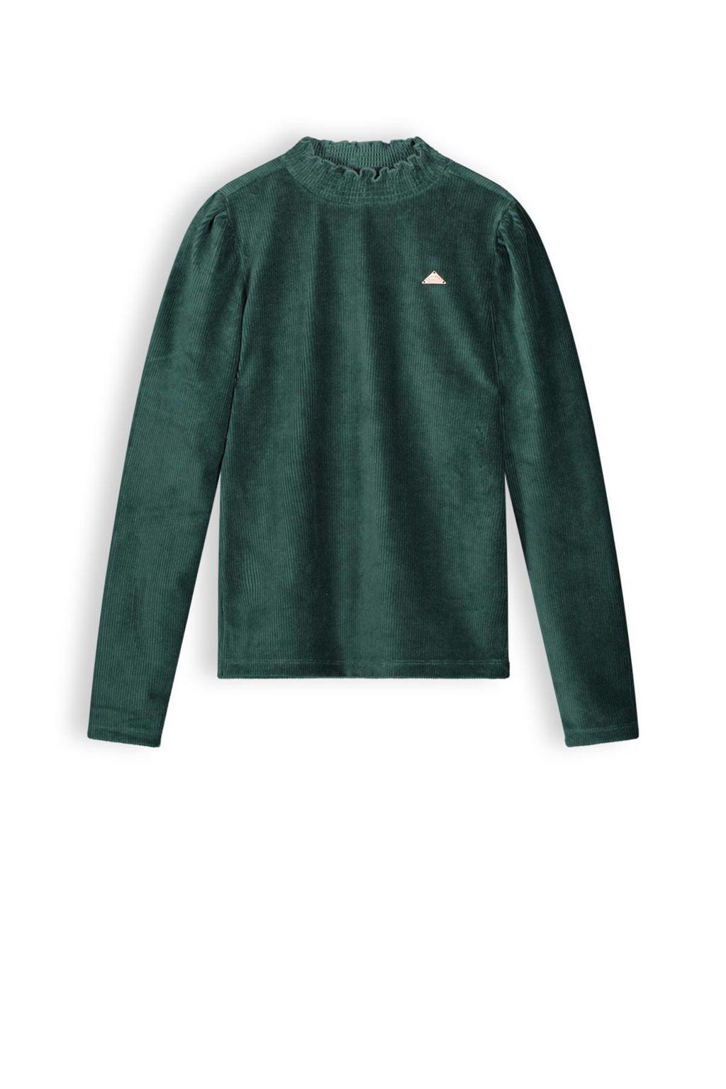 Groene meisjes NoBell’ longsleeve Kobus van katoen met effen, lange mouwen en col
