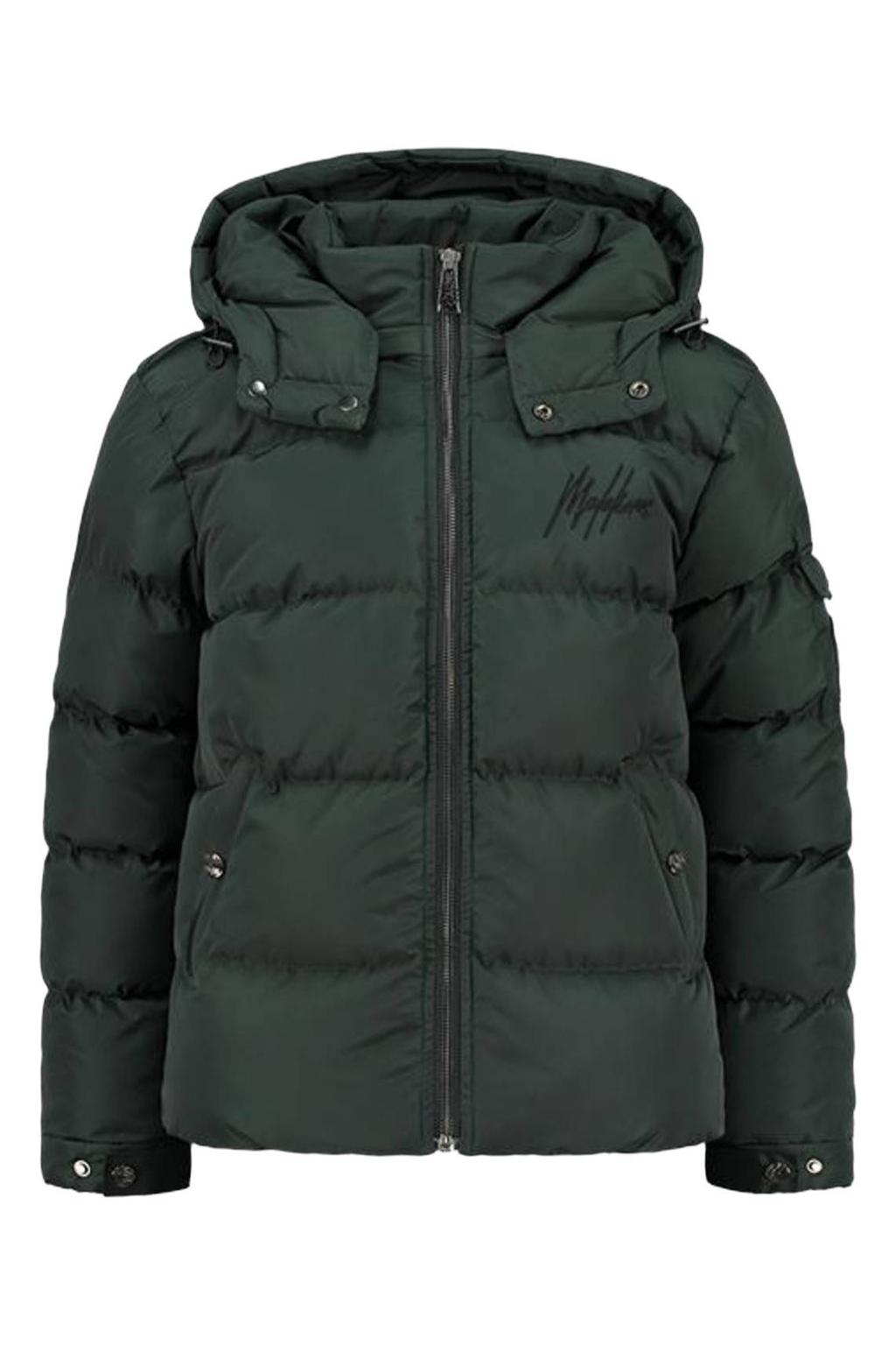 Groene jongens Malelions gewatteerde winterjas Donn van polyester met lange mouwen, capuchon en ritssluiting