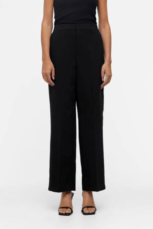 high waist wide leg pantalon OBJSIGRID van polyester zwart