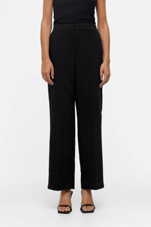 high waist wide leg pantalon OBJSIGRID van polyester zwart