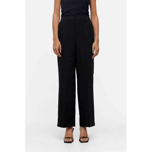 OBJECT high waist wide leg pantalon OBJSIGRID van polyester zwart afbeelding
