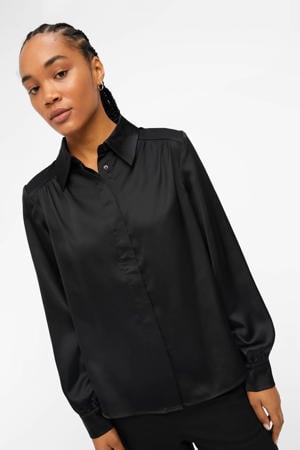 blouse OBJSATEEN van gerecycled polyester zwart
