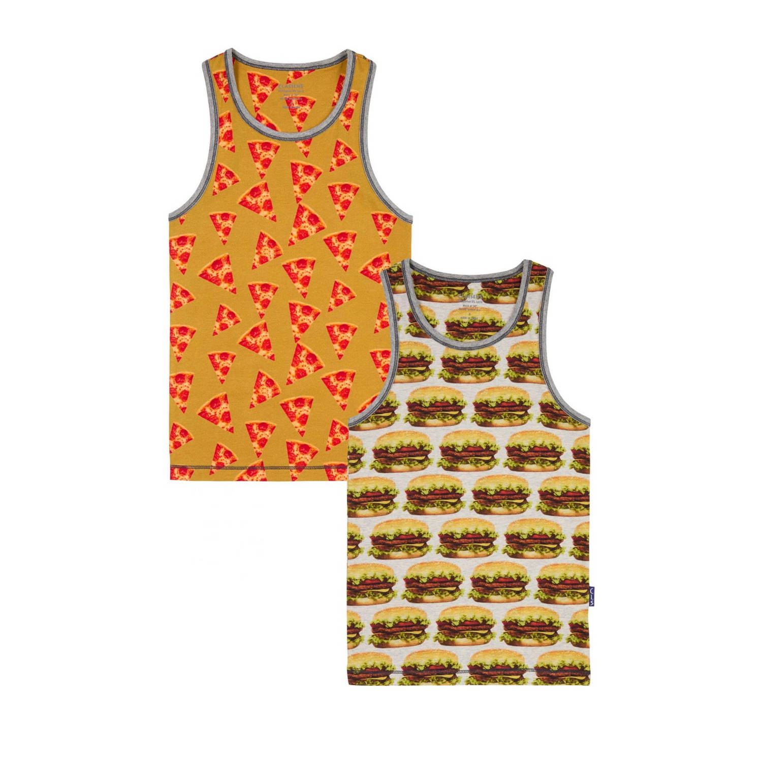 Claesen's hemd Burger set van 2 bruin rood Jongens Stretchkatoen Ronde hals 116-122