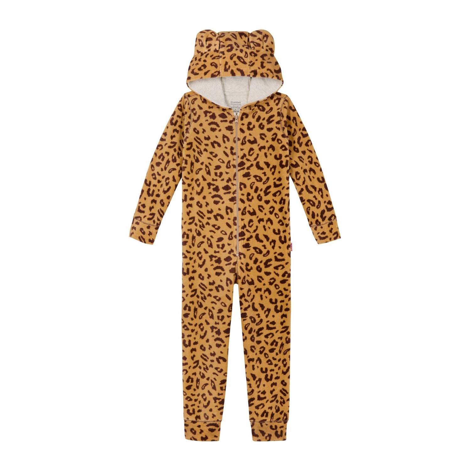 Claesen's fleece onesie bruin cognac Meisjes Polyester Capuchon Panterprint 104-110