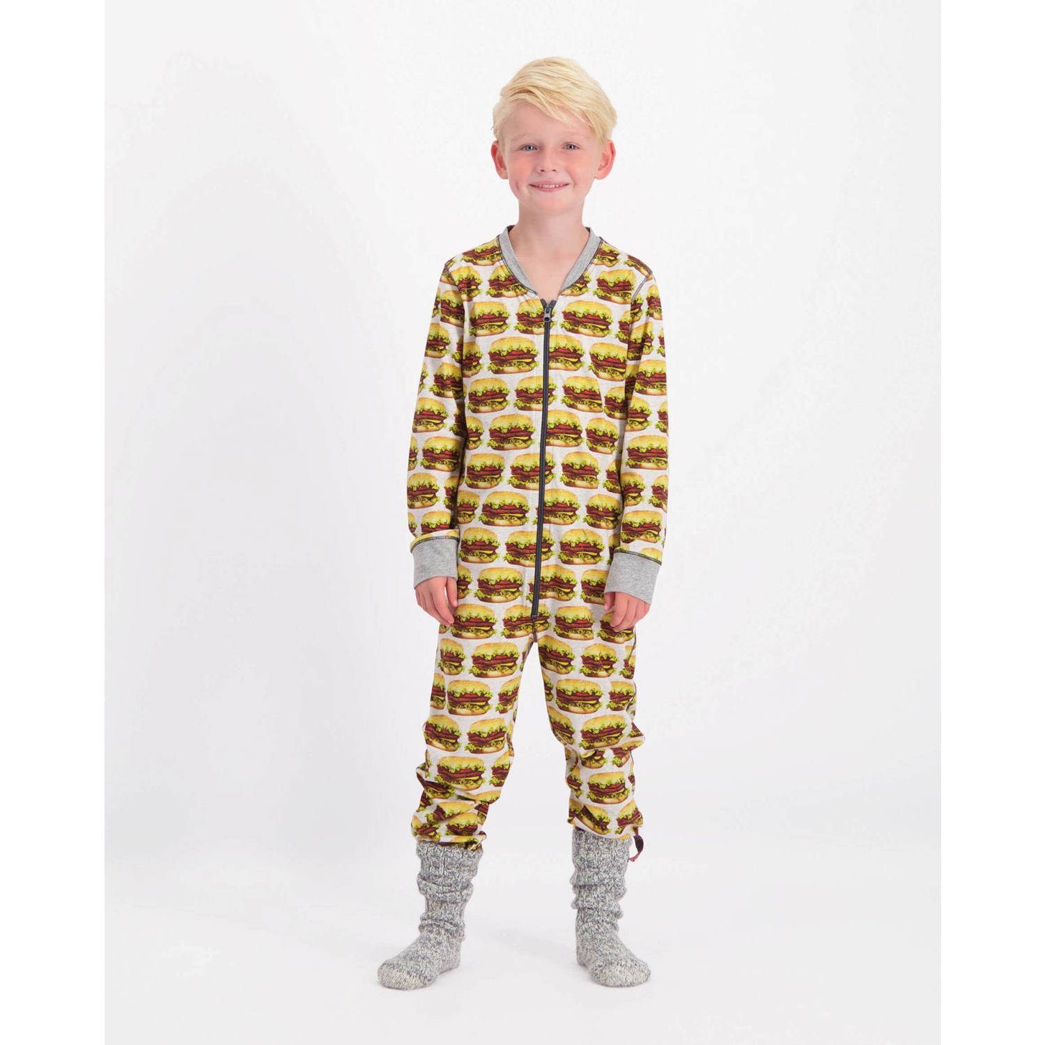 Claesen's onesie Burger met all over print Geel Jongens Stretchkatoen Ronde hals 116-122