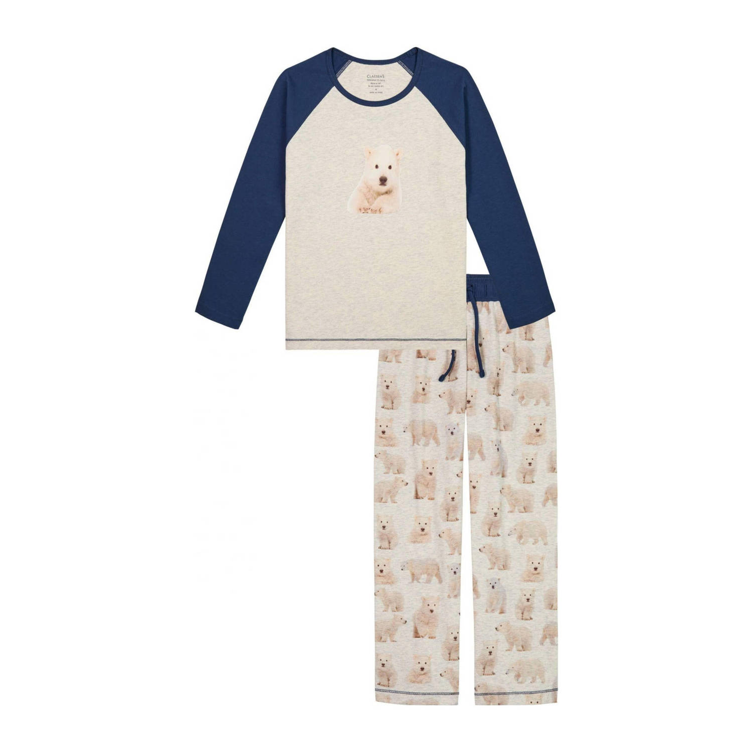 Claesen's pyjama Polar met all over print beige blauw Jongens Stretchkatoen Ronde hals 104-110
