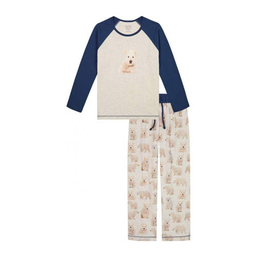 Claesen's pyjama Polar met all over print beige/blauw