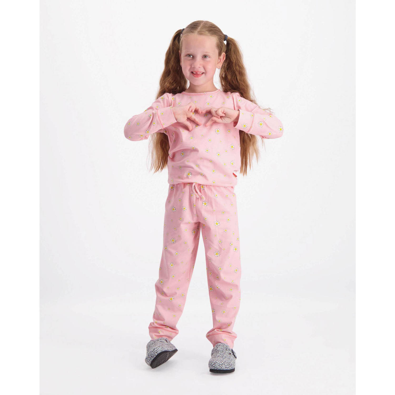 Claesen's pyjama Daisy met bloemdessin roze Meisjes Stretchkatoen Ronde hals 104-110