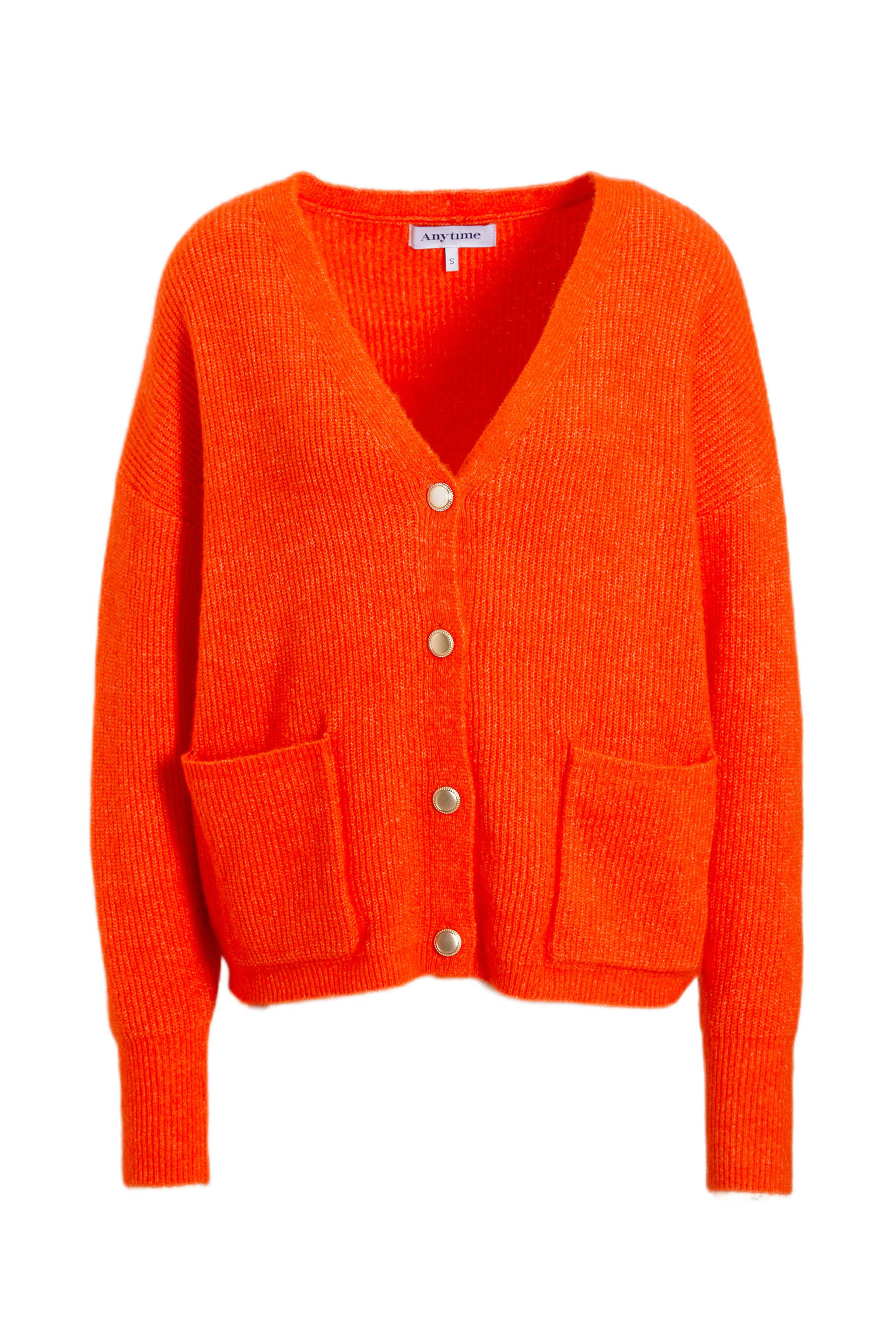 anytime korte gebreid vest oranje wehkamp