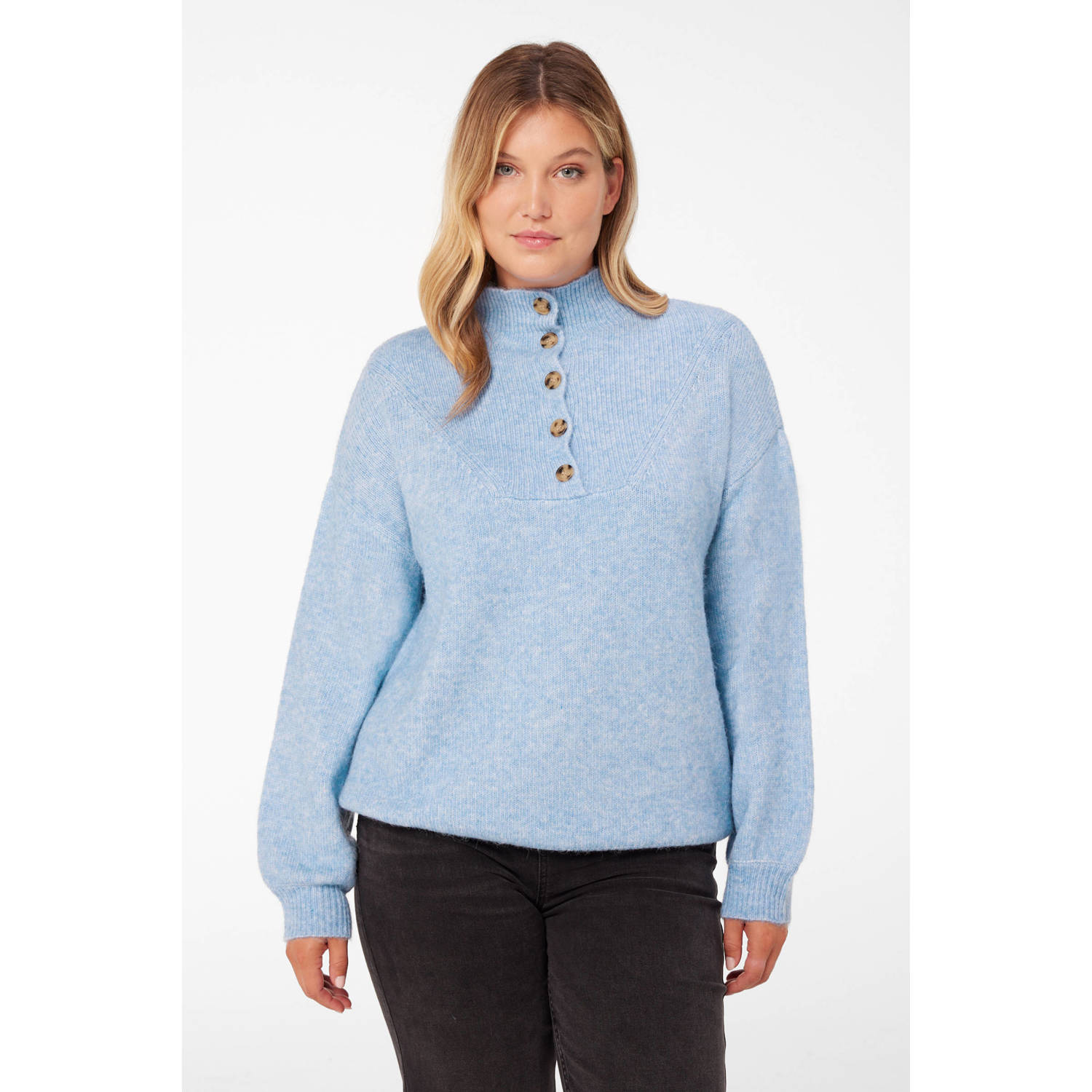 Miljuschka by Wehkamp trui met henleykraag lichtblauw