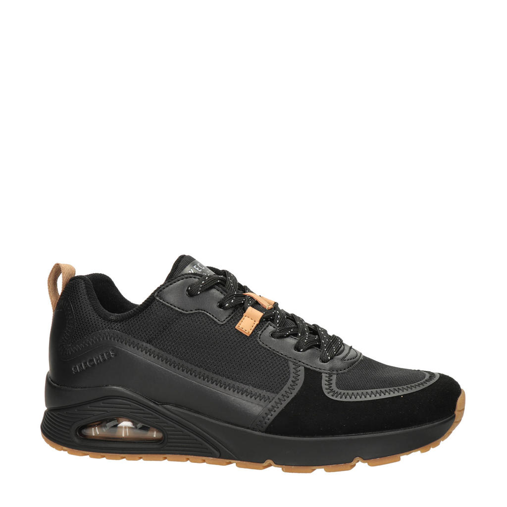 Zwarte heren Skechers Uno Layover sneakers van imitatieleer met veters en effen