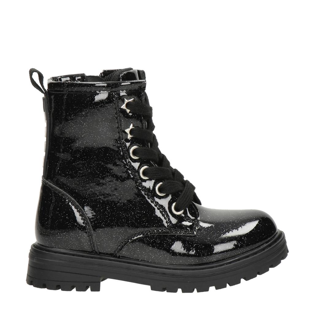 Zwarte meisjes Nelson Kids lak veterboots met glitters