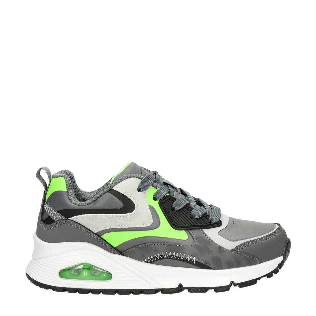 Grijze jongens Skechers Uno sneakers van imitatieleer met veters