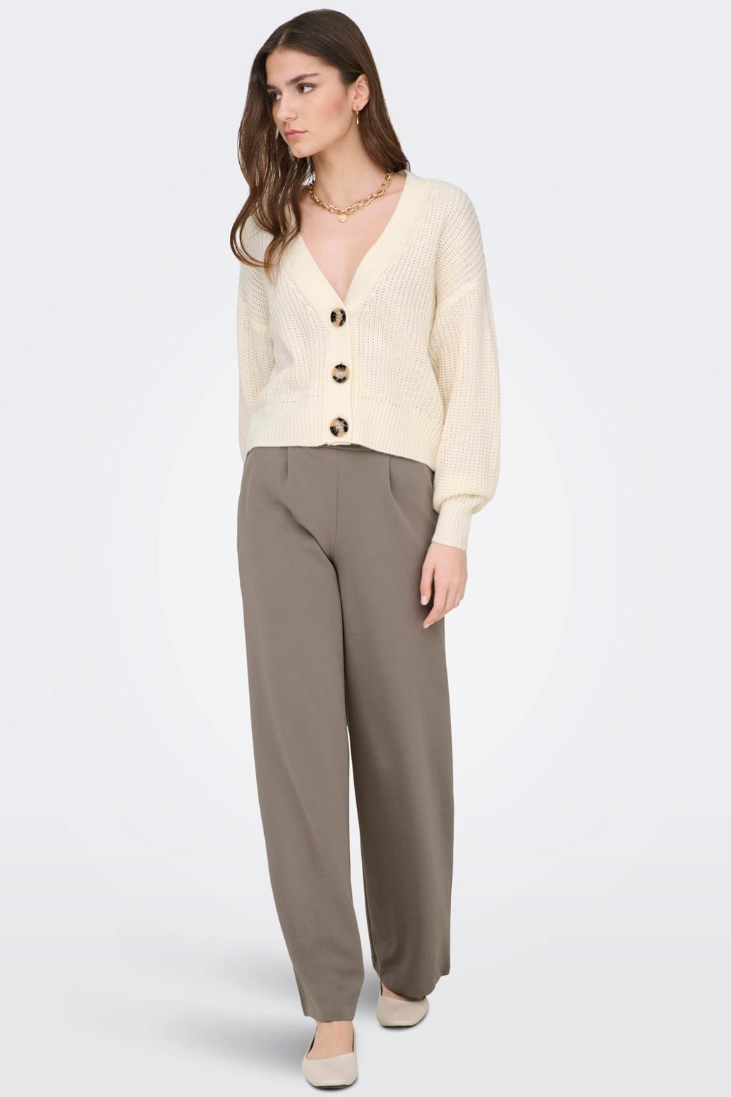 JDY high waist wide leg broek JDYGEGGO taupe