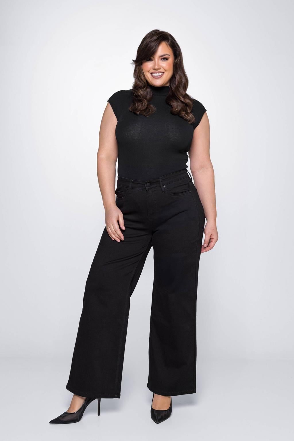 Black denim dames Fox Factor high waist jeans Dixi black van denim met rits- en knoopsluiting