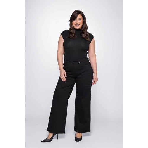Fox Factor high waist wide leg jeans DIXI black denim afbeelding