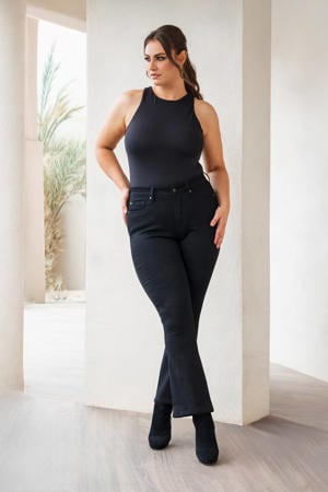 high waist bootcut jeans Bili black denim