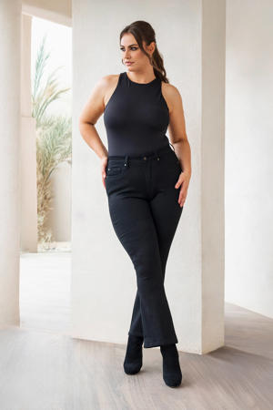 high waist bootcut jeans Bili black denim