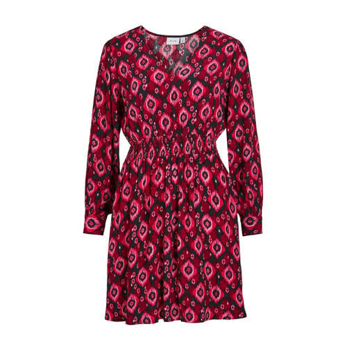 VILA jurk VIKIKKI met all over print rood/roze/zwart