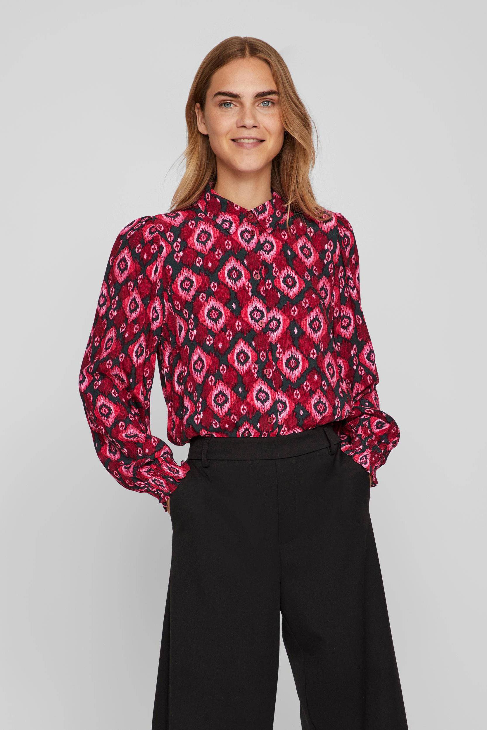 VILA blouse VIKIKKI met all over print rood/roze/zwart | wehkamp