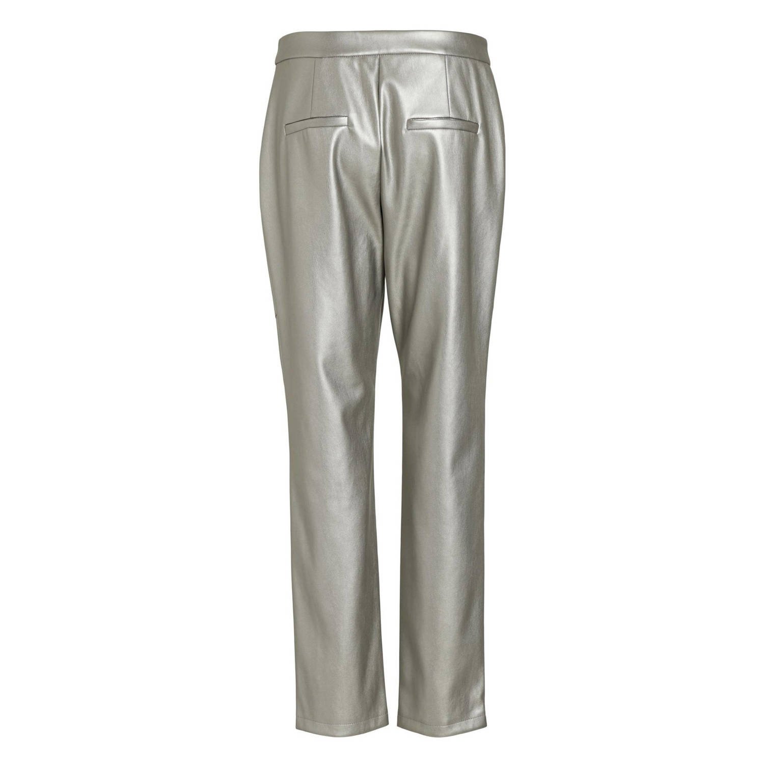 VILA Leslie x imitatieleren regular fit broek VIPEN metallic zilver