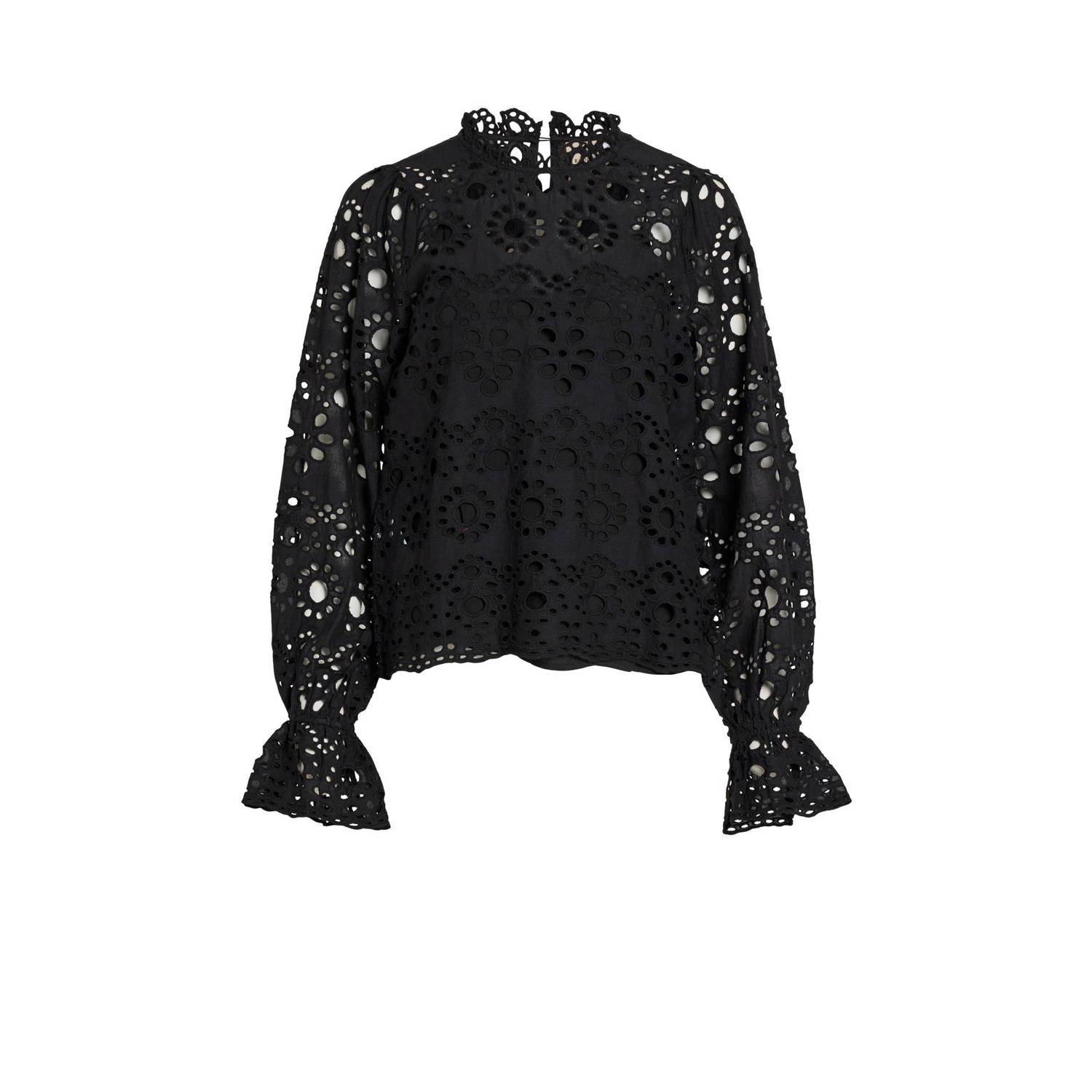 VILA Rouge by top VIBRADIE van biologisch katoen met broderie zwart