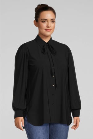 blouse van travelstof zwart