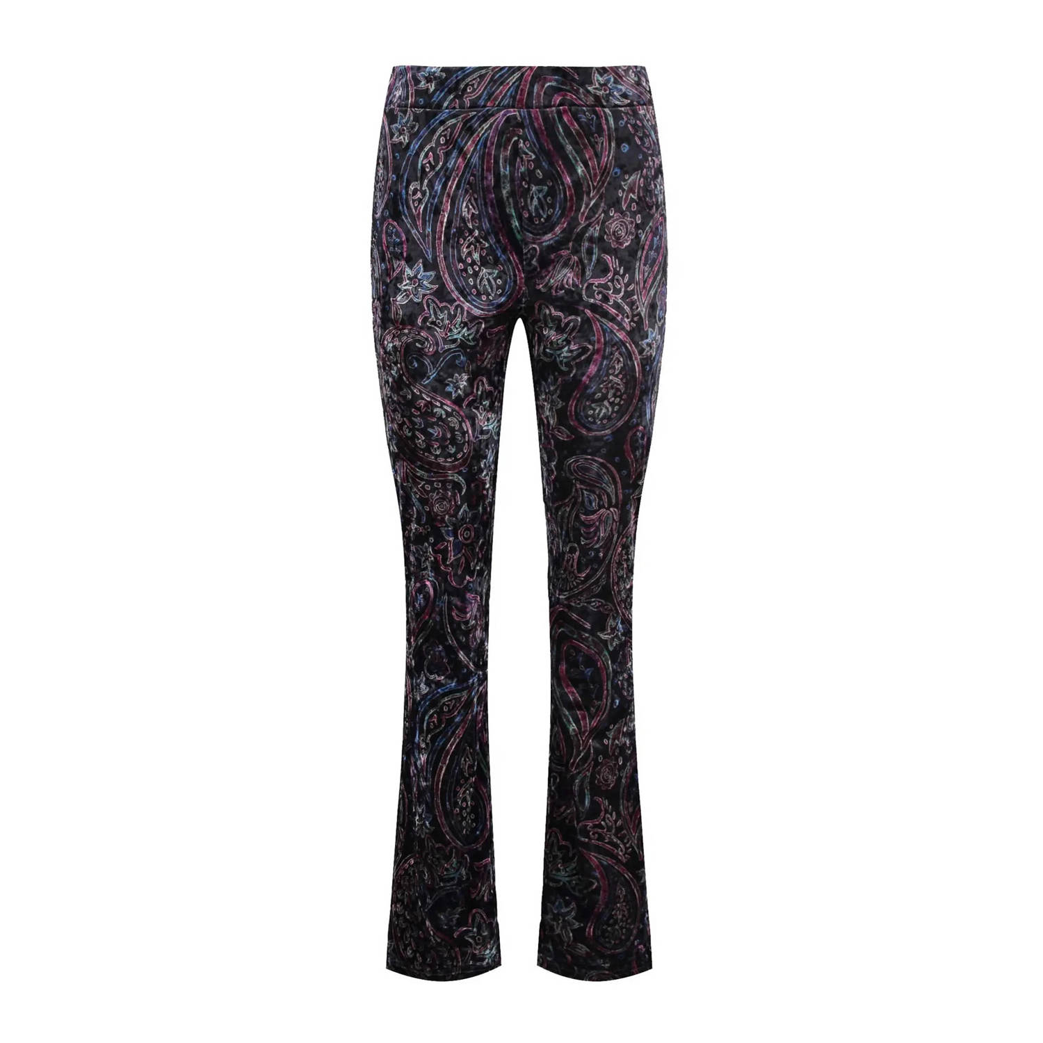 Tramontana velours flared broek met paisleyprint paars blauw