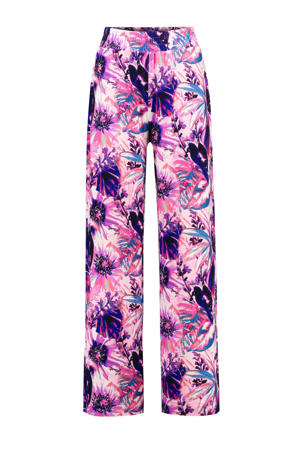 straight fit broek met all over print roze/blauw/zwart