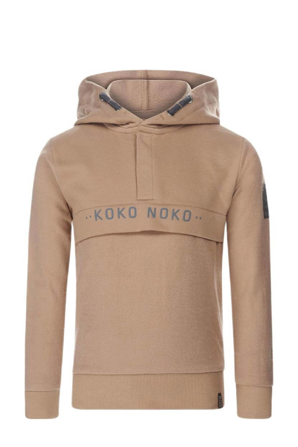 Zandkleurige jongens Koko Noko hoodie van sweat materiaal met logo dessin, lange mouwen en capuchon