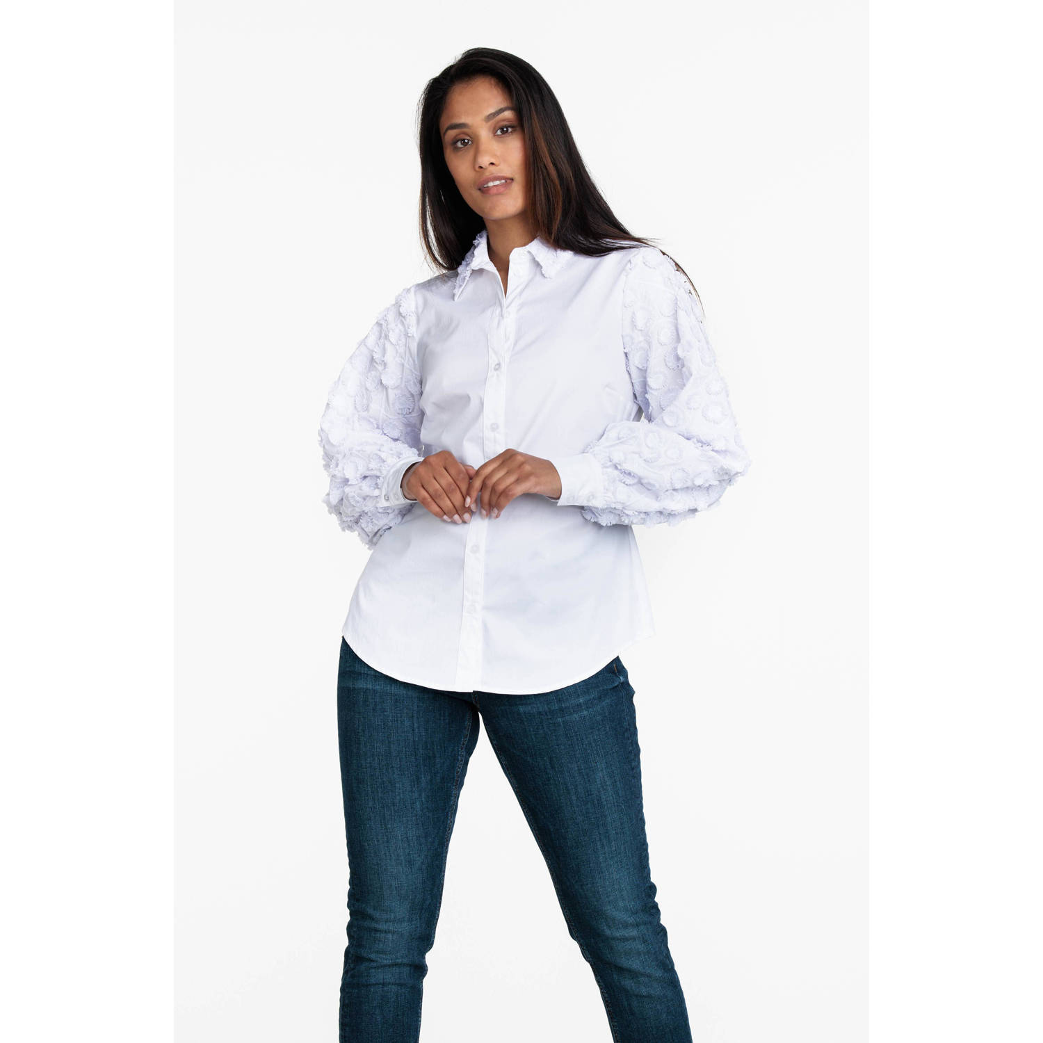 Tramontana blouse met 3D applicatie wit blauw