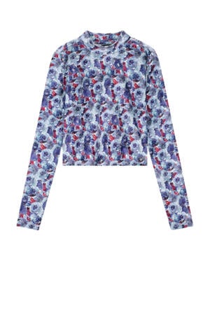 gebloemde fluwelen top lila/paars