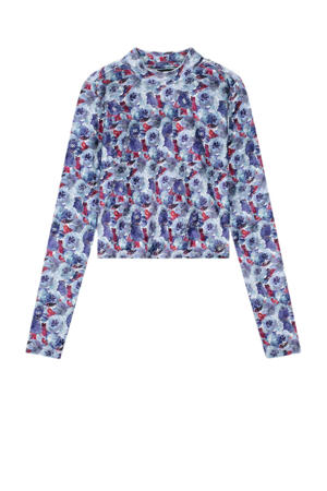 gebloemde fluwelen top lila/paars