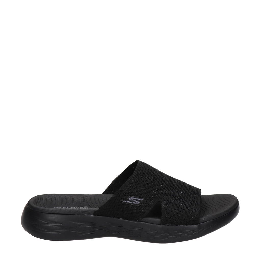 Zwarte dames Skechers slippers van nylon