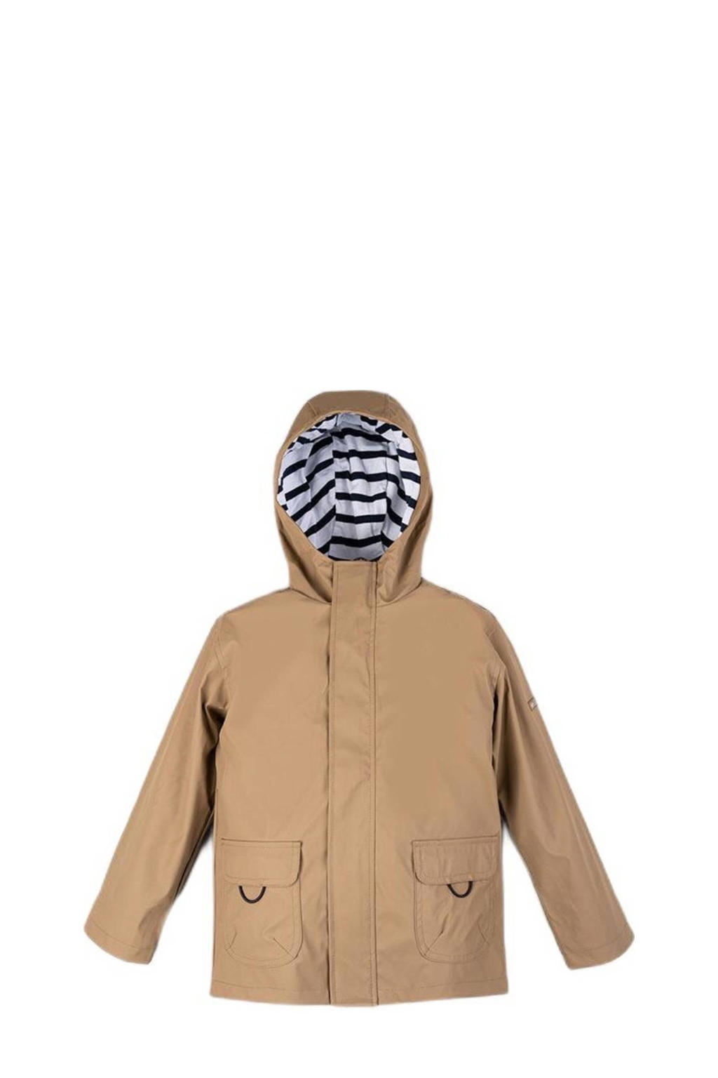 Taupe jongens en meisjes Igor unisex regenjas Euri van polyester met effen, lange mouwen en capuchon