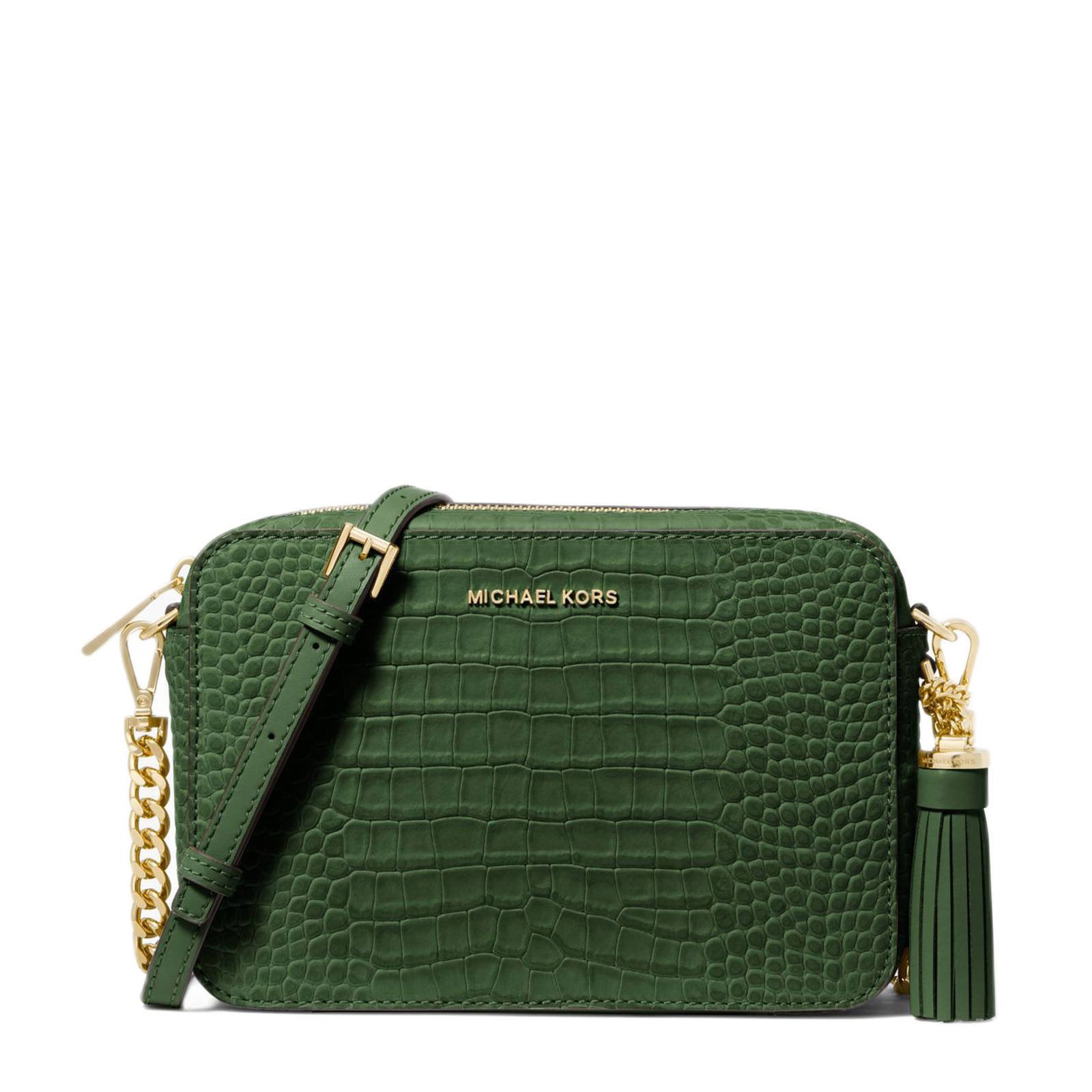 Michael Kors leren crossbody tas Jet Set met crocoprint groen