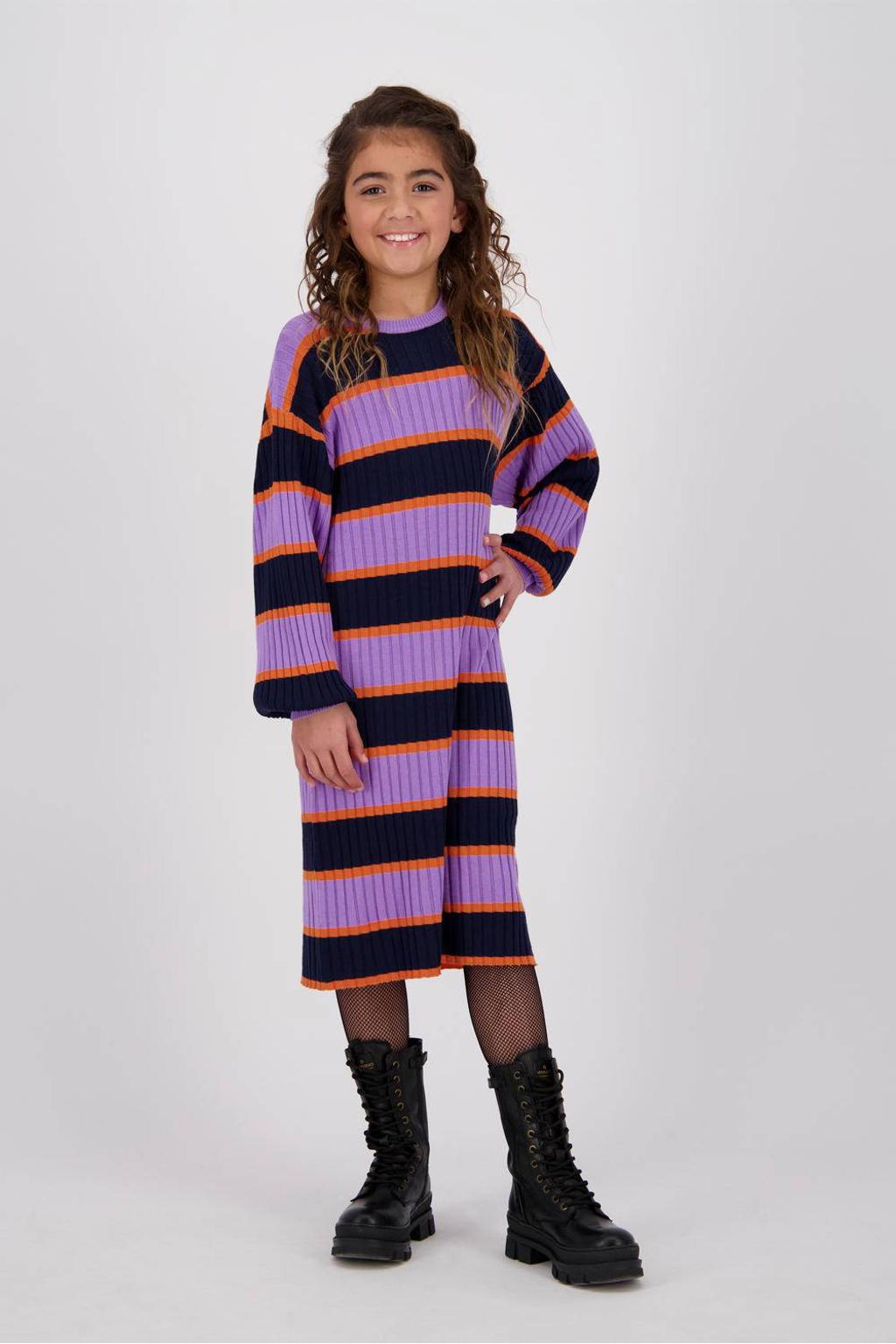 Vingino gestreepte jurk Pien donkerblauw/lila/oranje
