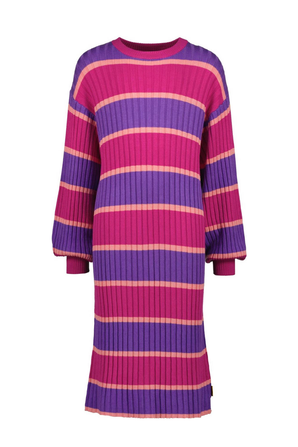 Fuchsia, paars en roze meisjes Vingino gestreepte jurk Pien van viscose met lange mouwen en ronde hals