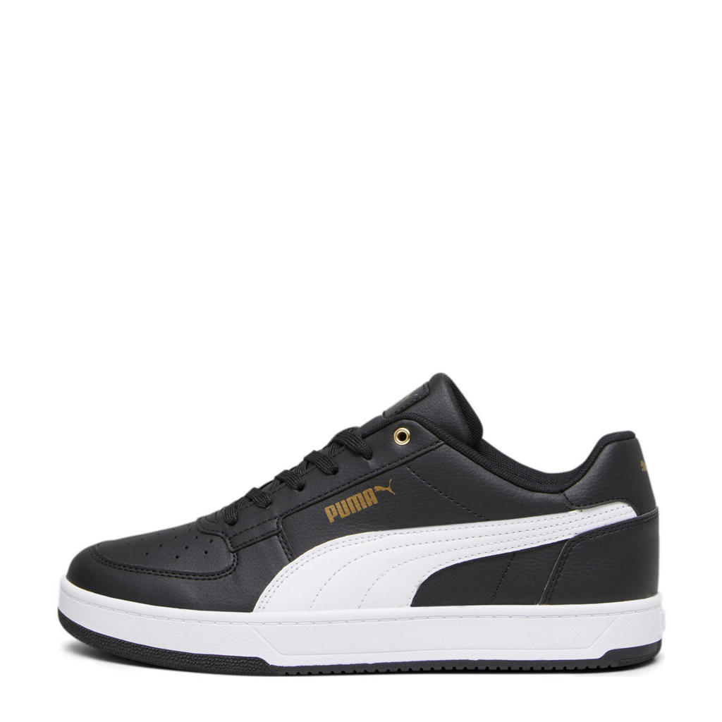 Zwart en witte heren Puma Caven 2.0 sneakers van imitatieleer met leren details met veters