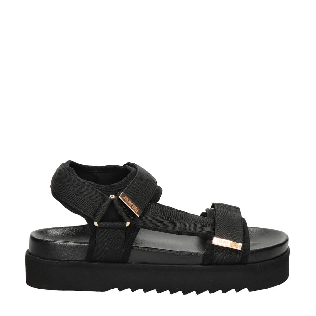 Zwarte dames Maruti sandalen van textiel met klittenband